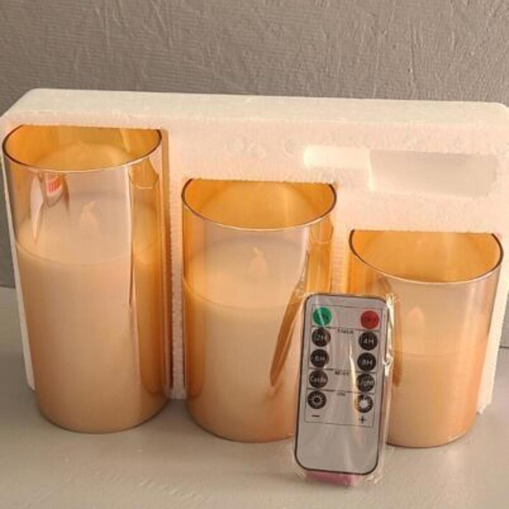 Glass Battery Operated LED Flameless Candles with Remote and Timer, Real Wax Can